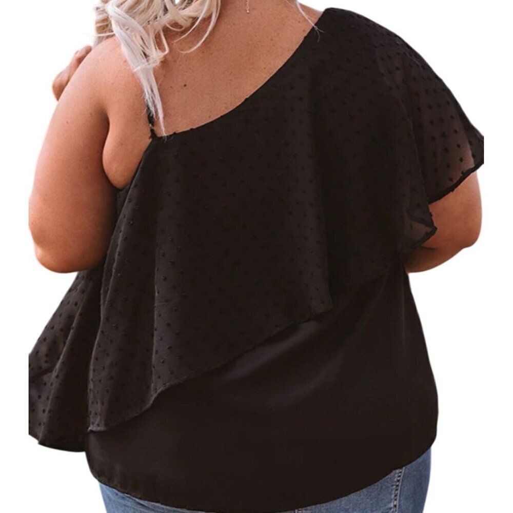 Andree Top Women 1X Black Swiss Dot Tank Sheer Neutral Feminine Goth Punk Preppy
